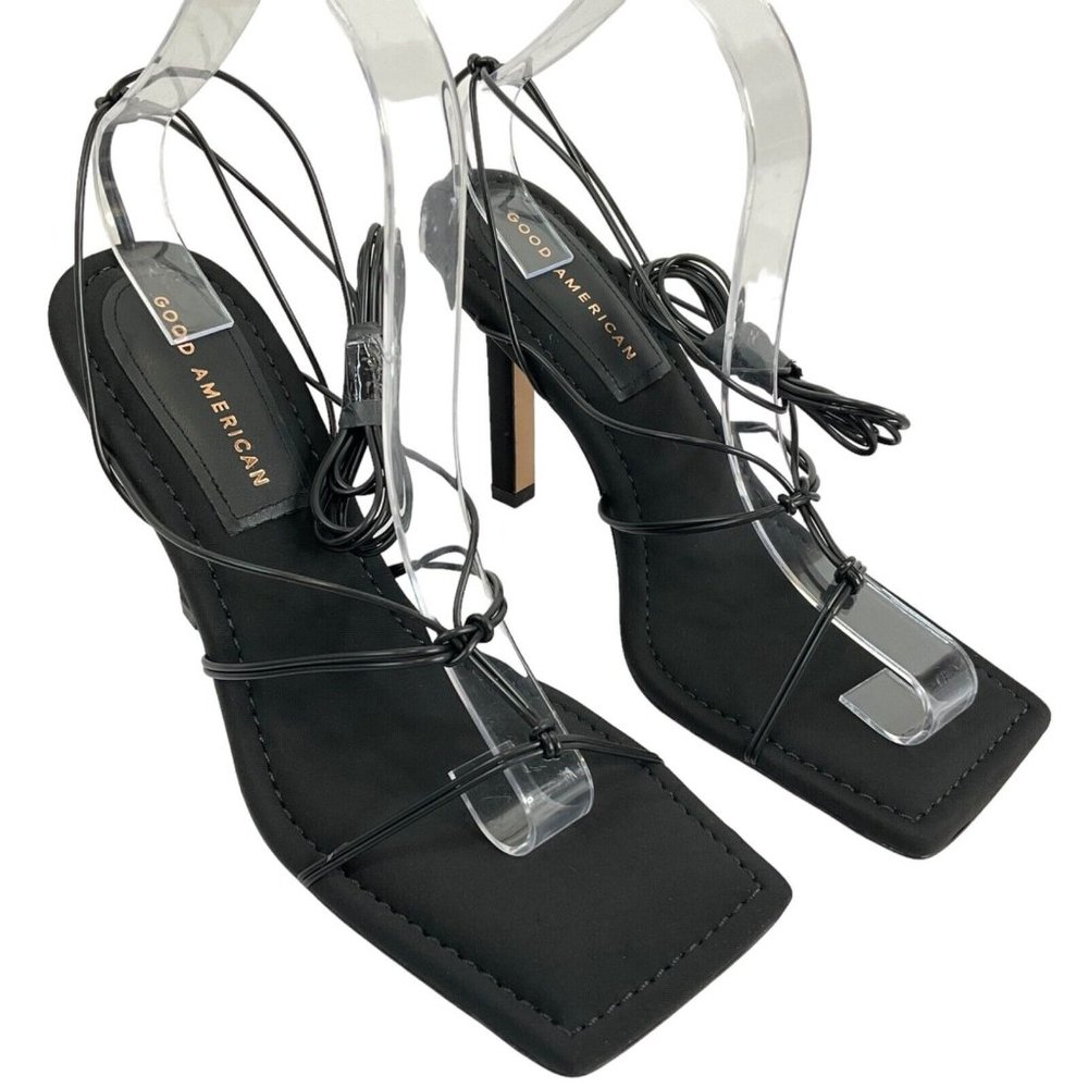 Good American Shoes Womens Size 11.5 Black Strappy Heels Caged Stilleto $260 Nwb - Picture 2 of 10